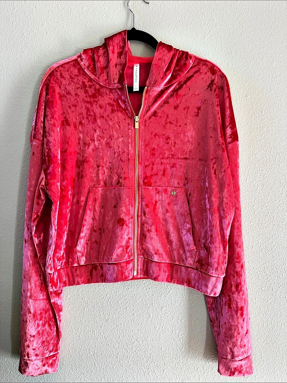 Fabletics Crushed Velour Zip Up Hoodie Red Large